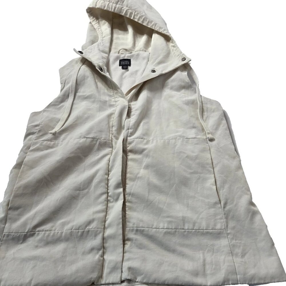 Eileen Fisher Women's Size Medium Fleece Hooded Vest White